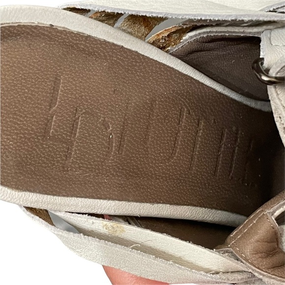 LD Tuttle Strappy Leather Sandals Size 6.5 Off White Peep Toe Stacked He… - Picture 7 of 9